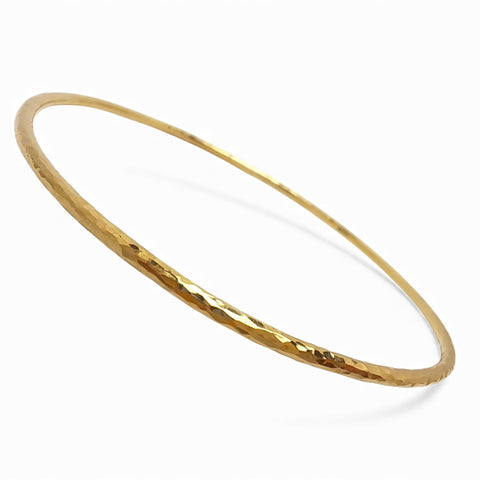 2mm 9ct Gold Hammered Bangle - Round Wire