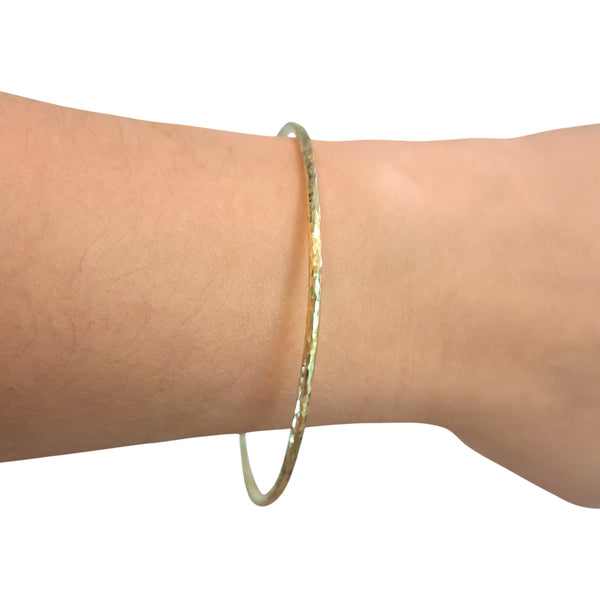 2mm 9ct Gold Hammered Bangle - Round Wire