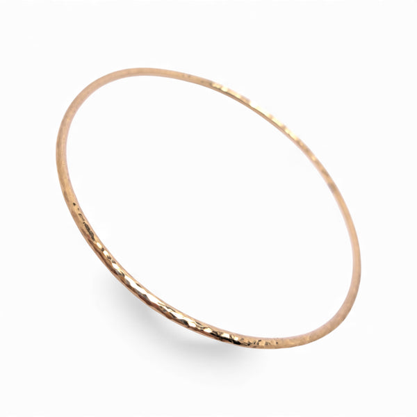2mm 9ct Gold Hammered Bangle - Round Wire