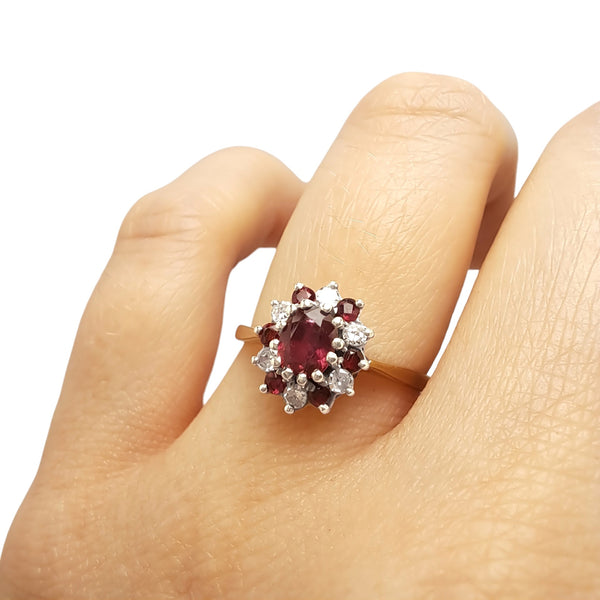 9ct Yellow Gold Ruby & Diamond Cluster Ring