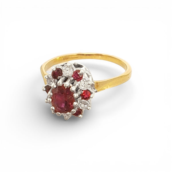 9ct Yellow Gold Ruby & Diamond Cluster Ring