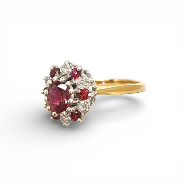 9ct Yellow Gold Ruby & Diamond Cluster Ring
