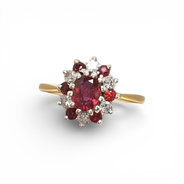 9ct Yellow Gold Ruby & Diamond Cluster Ring