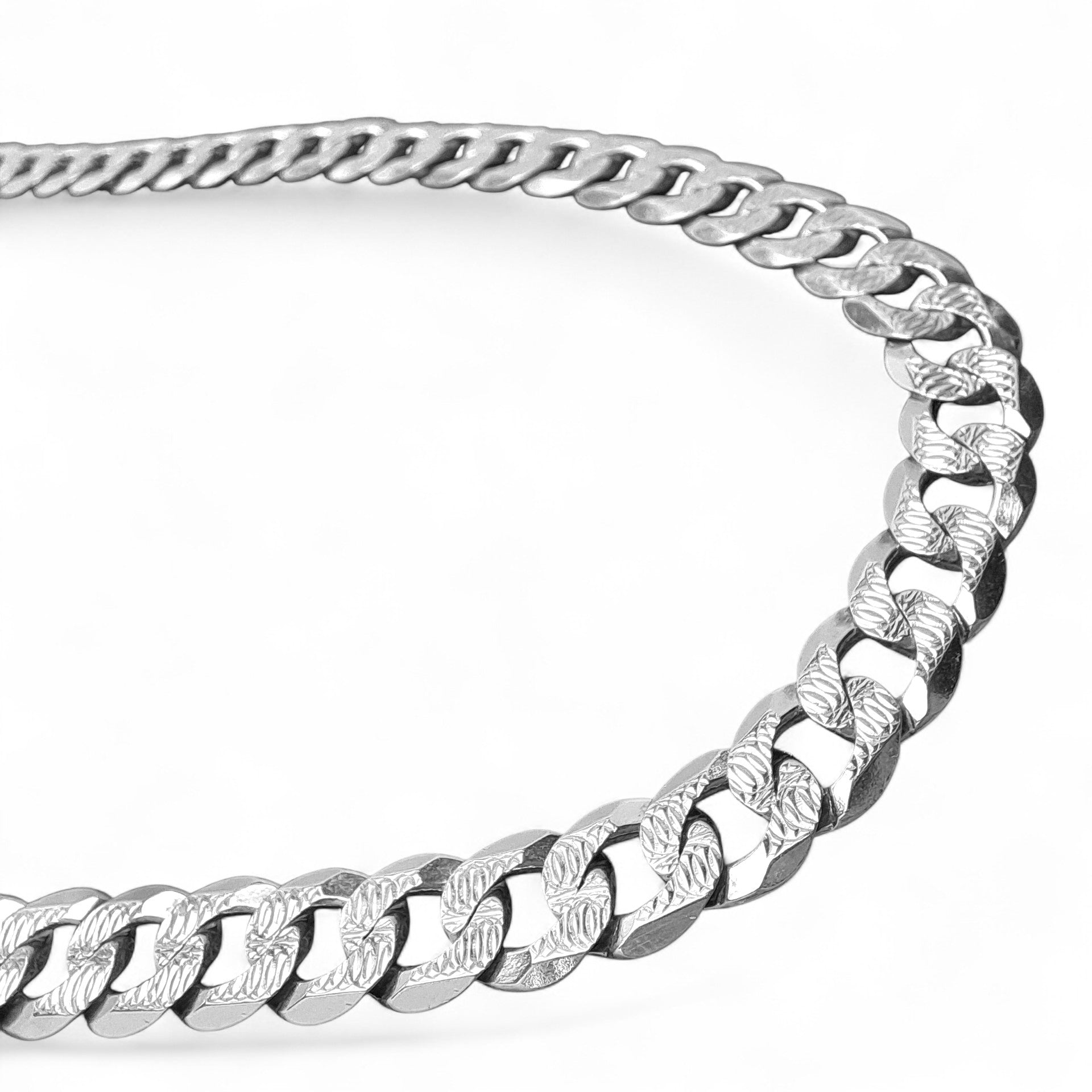 Tyre Track Dia-Cut 20" Curb Sterling Silver Chain Necklace