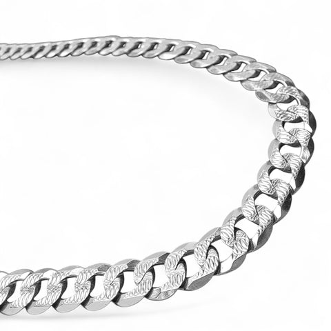 Tyre Track Dia-Cut 20" Curb Sterling Silver Chain Necklace