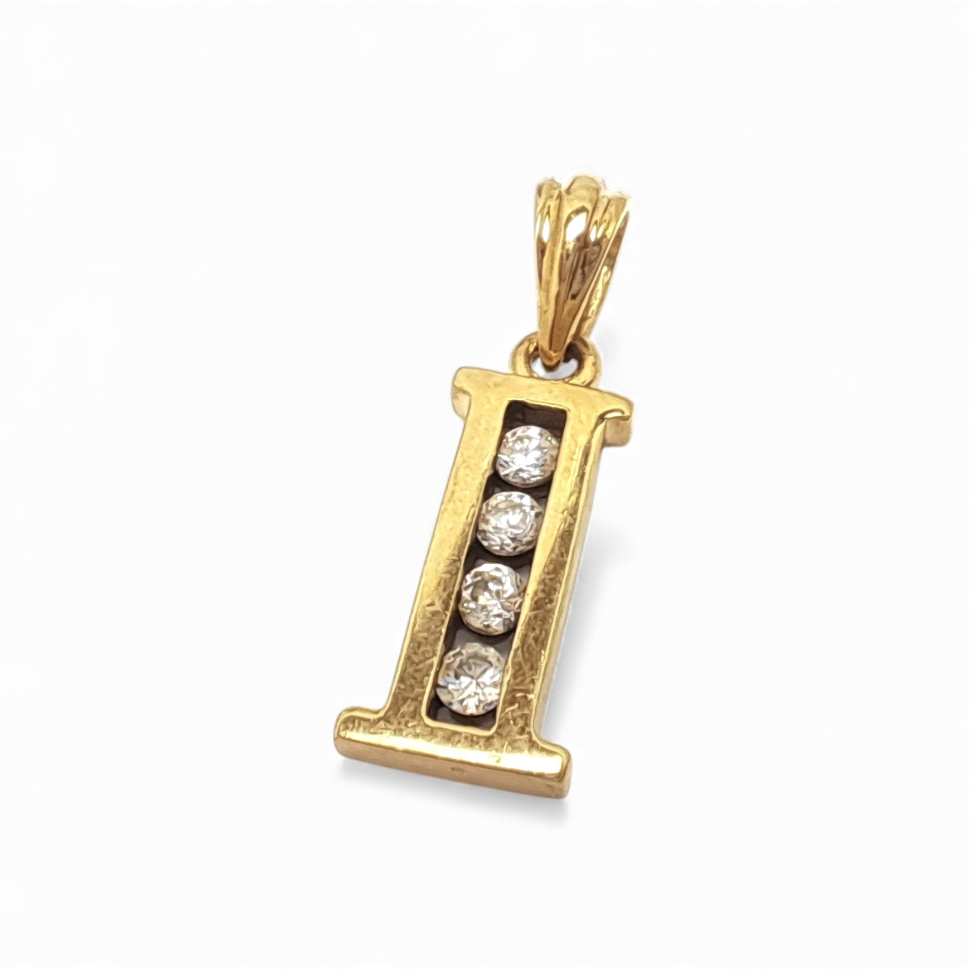 Vintage 9ct Gold Letter I Cubic Zirconia Pendant