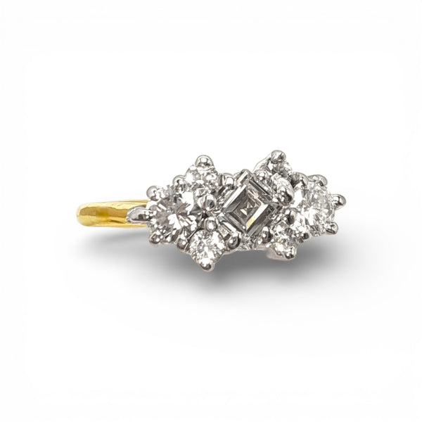 Vintage 18ct Yellow and White Gold Starburst Carré Diamond Ring