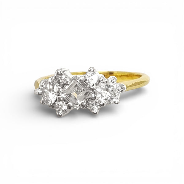 Vintage 18ct Yellow and White Gold Starburst Carré Diamond Ring