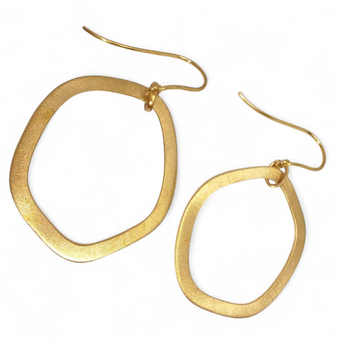 9ct Gold Brushed Organic Drop Hoop Earrings