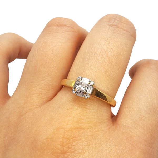 Vintage 9ct Yellow Gold Princess & Baguette Diamonds Ring
