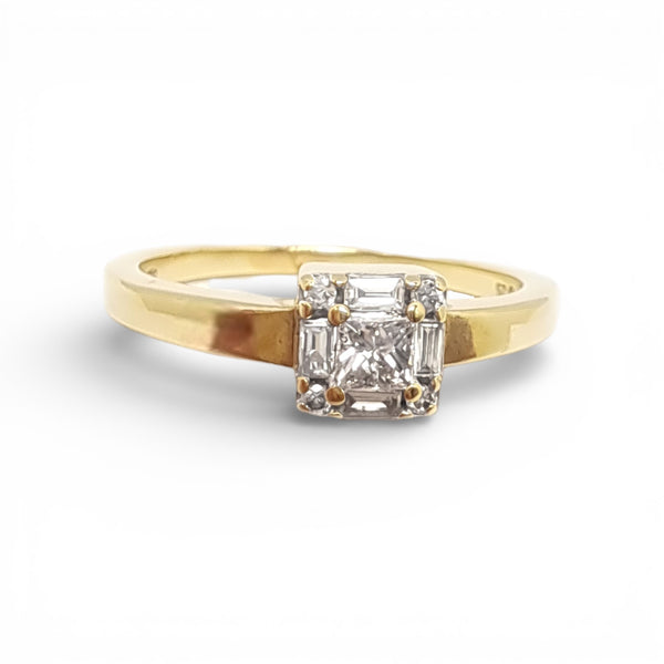 Vintage 9ct Yellow Gold Princess & Baguette Diamonds Ring