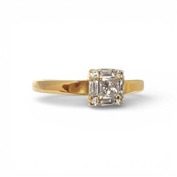 Vintage 9ct Yellow Gold Princess & Baguette Diamonds Ring
