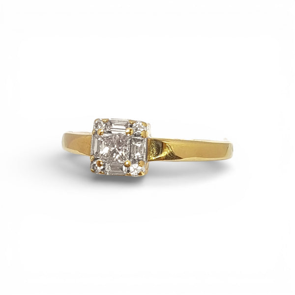 Vintage 9ct Yellow Gold Princess & Baguette Diamonds Ring