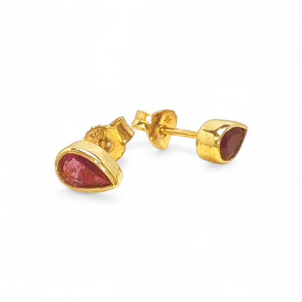 Vintage 9ct Gold Pear Ruby Stud Earrings