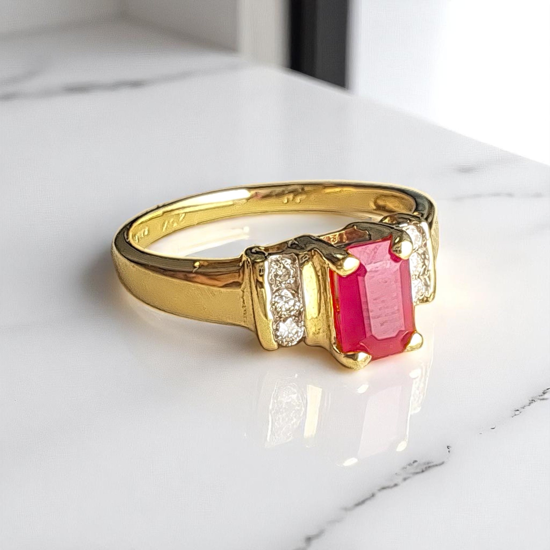 Vintage 14ct  Gold Swiss Ruby & Diamond Tiered Ring