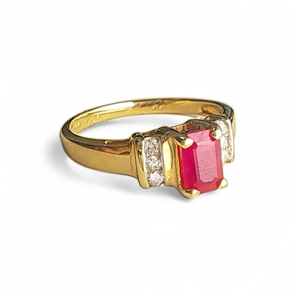 Vintage 14ct  Gold Swiss Ruby & Diamond Tiered Ring
