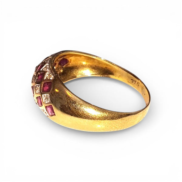 Vintage "Crimson Check" 9ct Gold Ruby & Diamond Checkerboard Ring