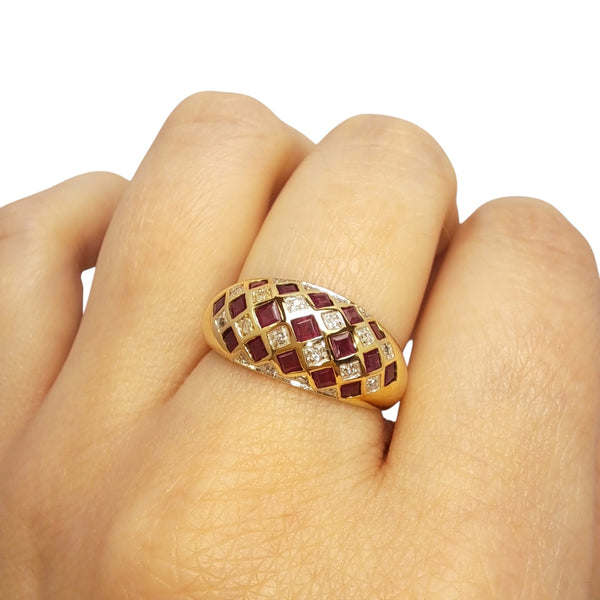 Vintage "Crimson Check" 9ct Gold Ruby & Diamond Checkerboard Ring