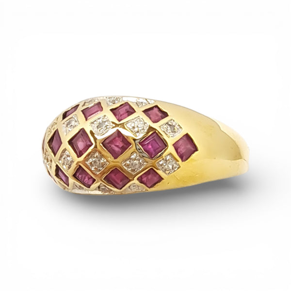 Vintage "Crimson Check" 9ct Gold Ruby & Diamond Checkerboard Ring