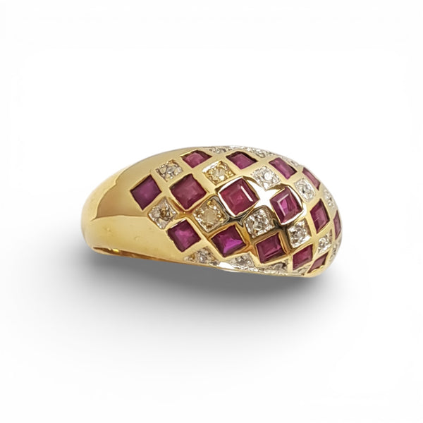 Vintage "Crimson Check" 9ct Gold Ruby & Diamond Checkerboard Ring