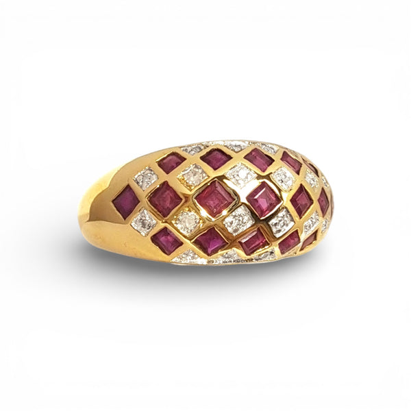 Vintage "Crimson Check" 9ct Gold Ruby & Diamond Checkerboard Ring