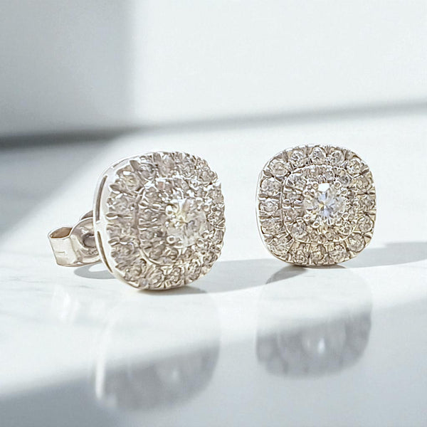 Vintage “Celestia’s Secret” 9ct White Gold & 0.50ct Diamond Halo Stud Earrings