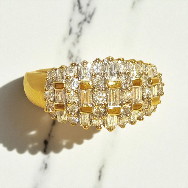 Vintage 'Golden Cascade' 18ct Gold Baguette and Round Diamond Ring