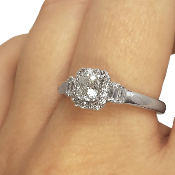 Vintage 'Amara Halo' 18ct White Gold 0.25ct Radiant-Cut Diamond Cluster Ring