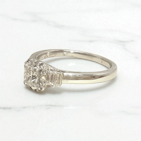 Vintage 'Amara Halo' 18ct White Gold 0.25ct Radiant-Cut Diamond Cluster Ring