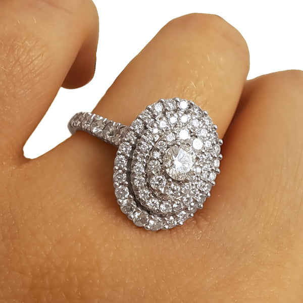 Vintage 'Celestia Oval' 18ct White Gold 1.25ct Diamond Oval Cluster Ring