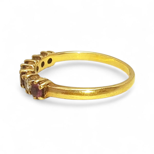 Vintage 'Rose Ember' 9ct Yellow Gold Ruby and Diamond Half-Eternity Ring