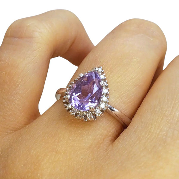 Vintage 'Violet Droplet' 9ct White Gold Amethyst and Diamond Halo Ring