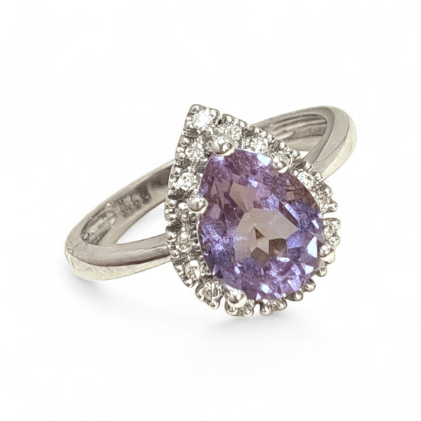 Vintage 'Violet Droplet' 9ct White Gold Amethyst and Diamond Halo Ring