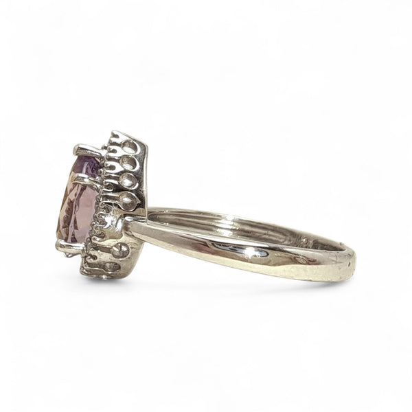 Vintage 'Violet Droplet' 9ct White Gold Amethyst and Diamond Halo Ring