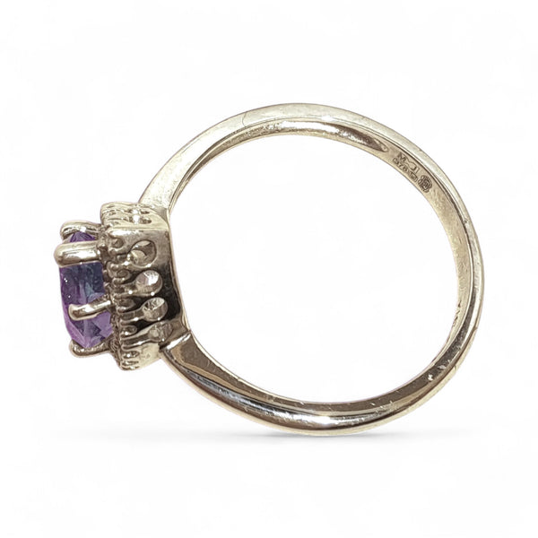 Vintage 'Violet Droplet' 9ct White Gold Amethyst and Diamond Halo Ring