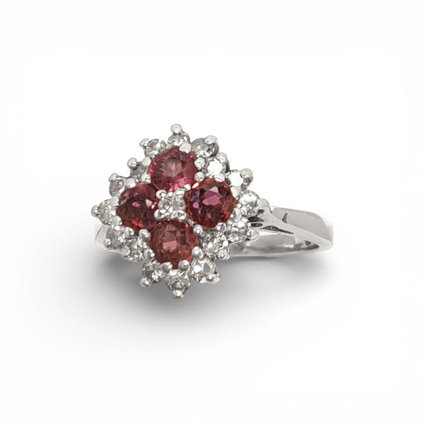 Vintage 'Fuchsia Bloom' 18ct White Gold Ruby and Diamond Cluster Ring