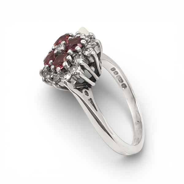Vintage 'Fuchsia Bloom' 18ct White Gold Ruby and Diamond Cluster Ring
