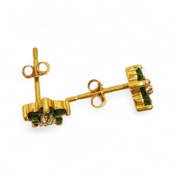Vintage 9ct Gold Emerald and Diamond Blossom Stud Earrings