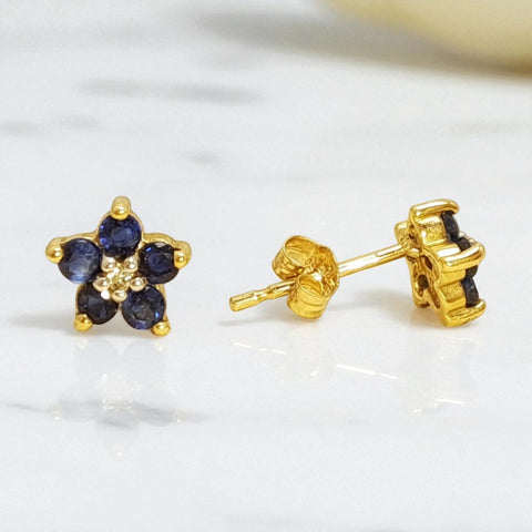 Vintage 9ct Gold Sapphire and Diamond Blossom Stud Earrings