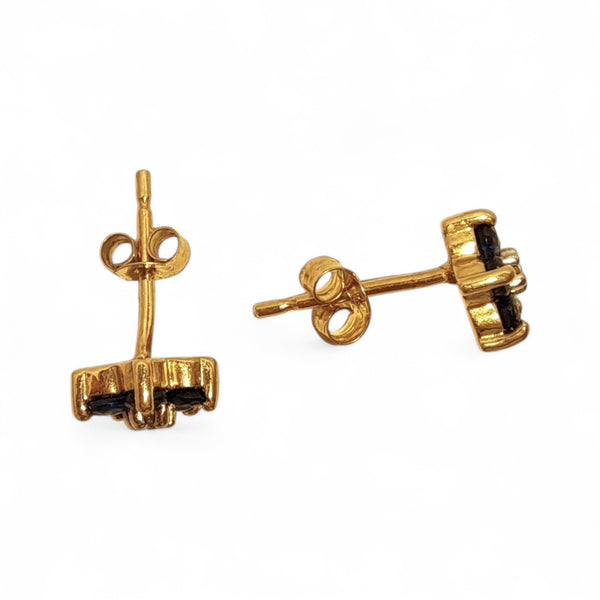 Vintage 9ct Gold Sapphire and Diamond Blossom Stud Earrings