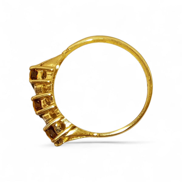 Vintage 'Carmine Crown' 9ct Gold Three Oval Garnet and Diamond Ring