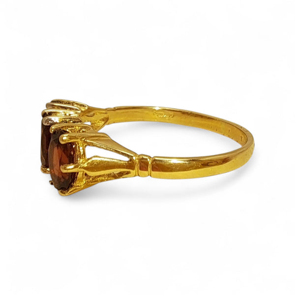 Vintage 'Carmine Crown' 9ct Gold Three Oval Garnet and Diamond Ring