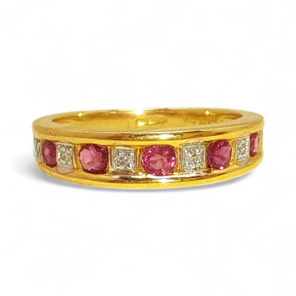 Vintage 'Rosie Ripple' 9ct Gold Ruby & Diamond Half Eternity Ring