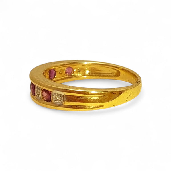 Vintage 'Rosie Ripple' 9ct Gold Ruby & Diamond Half Eternity Ring