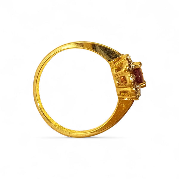 Vintage 'Ruby Petal Bloom' 9ct Gold Ruby & Diamond Flower Halo Ring