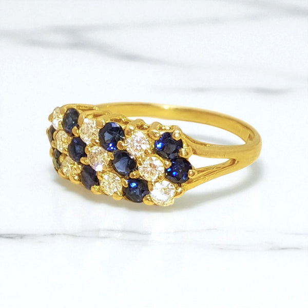 Vintage 'Midnight Cascade' 18ct Gold Sapphire & Diamond Diagonal Dress Ring
