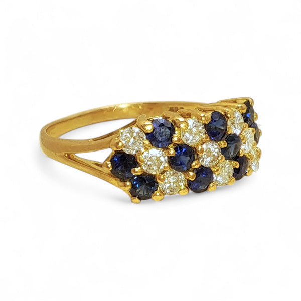 Vintage 'Midnight Cascade' 18ct Gold Sapphire & Diamond Diagonal Dress Ring