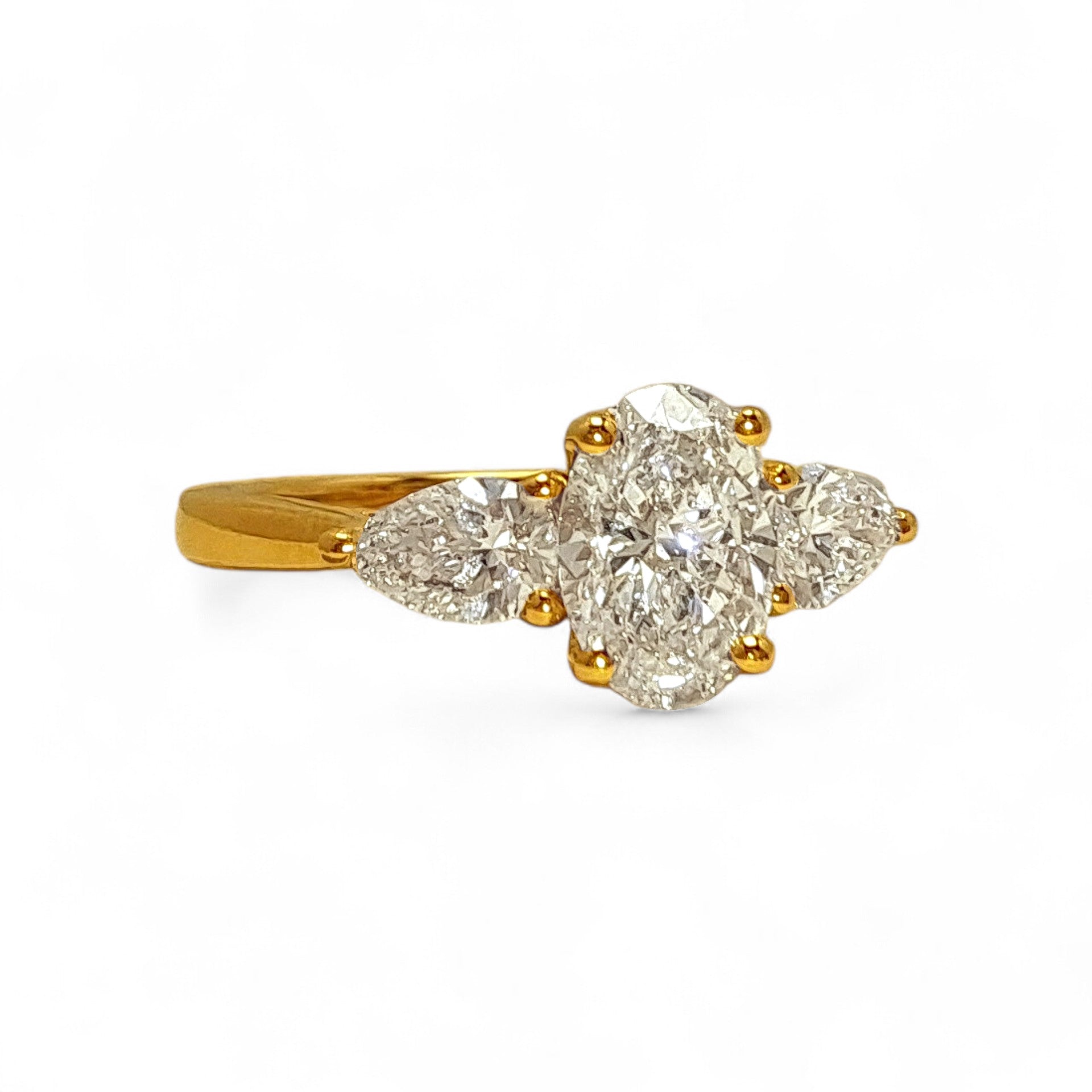 'Aurelia' - 18ct Yellow Gold 0.75ct Oval Diamond Engagement Ring with 0.40ct Pear Diamond Shoulders