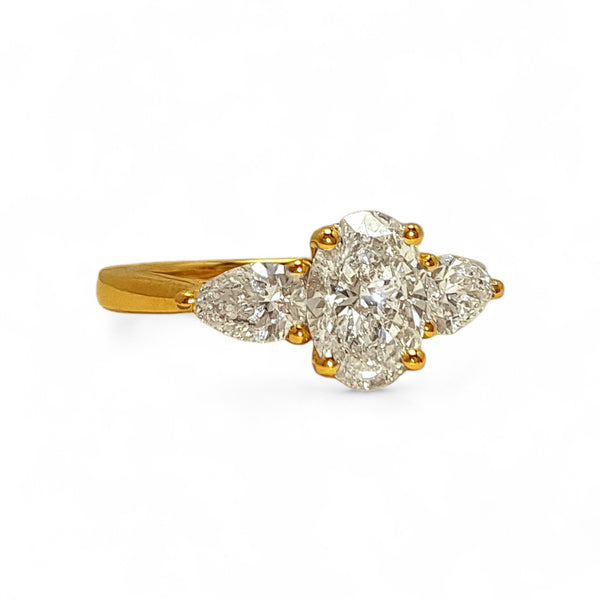 'Aurelia' - 18ct Yellow Gold 0.75ct Oval Diamond Engagement Ring with 0.40ct Pear Diamond Shoulders