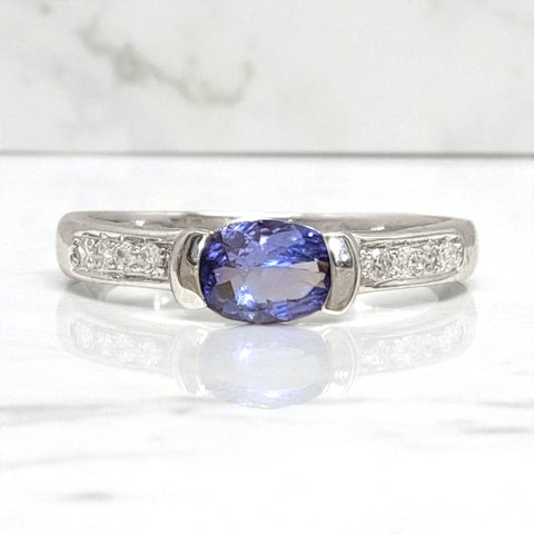 Vintage 'Moonlit Whisper' 9ct White Gold Tanzanite and Diamond Ring